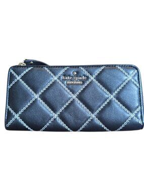 Kate Spade Emerson Place Nisha 100% Leather Black/White Zip Around Wallet